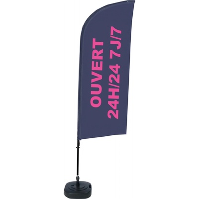 Jansen Display Kompletní sada reklamní vlajky ve tvaru křídla, Otevřeno 24/7, francouzština, 1105 x 3300 mm