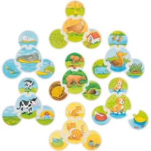Goki Дървен комплект 2 в 1 Goki - Животни, игра и пъзел (56811) - ozone