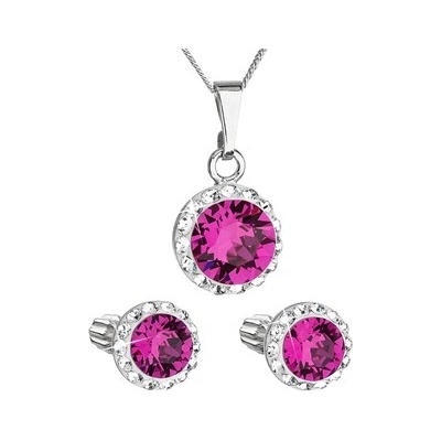 Evolution Group sada šperků s krystaly Swarovski náušnice a přívěsek růžové kulaté 39352.3 fuchsia