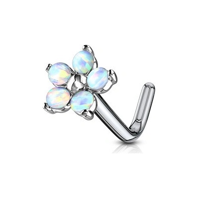 Šperky4U Zahnutý piercing do nosu kytička s opály N0106-OP17