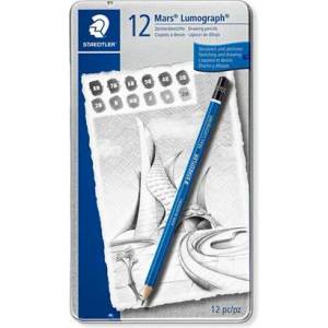 STAEDTLER Графитен молив, метална кутия, шестоъгълен, STAEDTLER "Mars Lumograph 100", 12 различни твърдости 100 G12 S (100 G12 S)