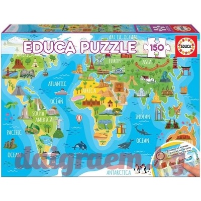 Educa Пъзел educa 18116 - 150 части - Световна карта със забележителности (edu18116)