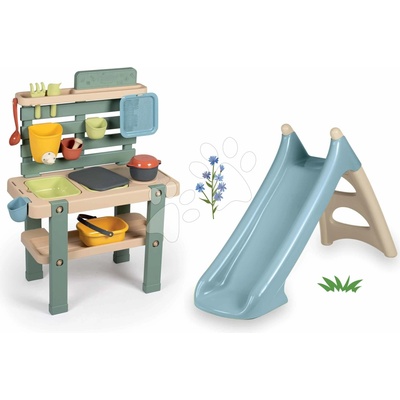 Smoby Set šmykľavka s vodnou hrou a kuchynka na záhradu XS Slide Blue Life dĺžka šmyku 90 cm s UV filtrom