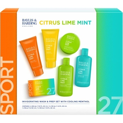 Baylis & Harding Men's Citrus Lime & Mint sprchový gel 300 ml + pěna do koupele 300 ml + tuhé mýdlo 150 g + šampon 130 ml + mycí gel na obličej 130 ml + balzám po holení 100 ml