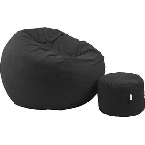 PUFRELAX Комплект, Барбарон с табуретка за крака, 500л. Matusalem - Black Velvet, Перящ се калъф, Подходящ за деца, Пълнеж с микс от мемори пяна и дунапрен, Гама Plush Honey (PUF-M-MO-PT-ERBL) - topmarket