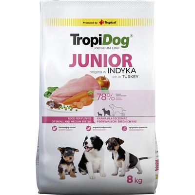 Tropidog Premium Junior pro malá a střední plemena s lososem a rýží 8 kg