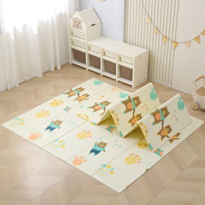 Pepita сгъваема двустранна постелка за игра 150x200cm - Мече и магистрала (KF-M1520H)
