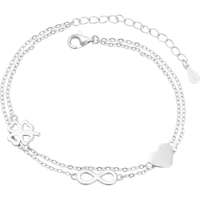 AGATO Dvojitý stříbrný náramek se symboly štěstí AGB749/21