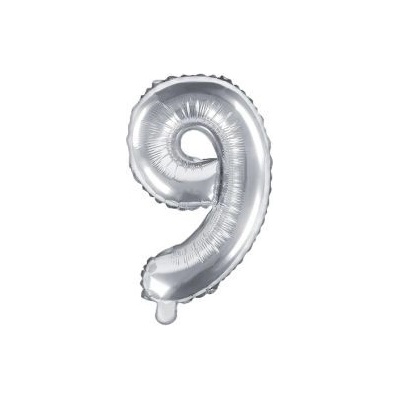 Balón fóliový 35cm číslo 9 strieborný