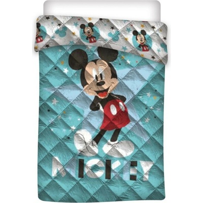 Aymax Prošívaný přehoz přikrývka MICKEY MOUSE 140x200cm tyrkysový