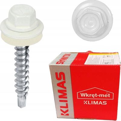 Samořezný střešní farmářský šroub KLIMAS 4,8 x 35 SW8 RAL 9010 Čistě bílý s podložkou EPDM (250 ks/bal)