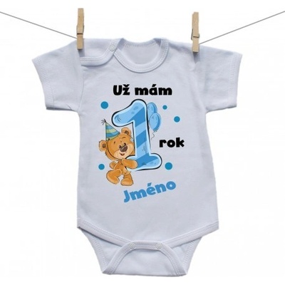 Boodyy Body s krátkým rukávem Už mám rok s Medvídkem a jménem dítěte Chlapec