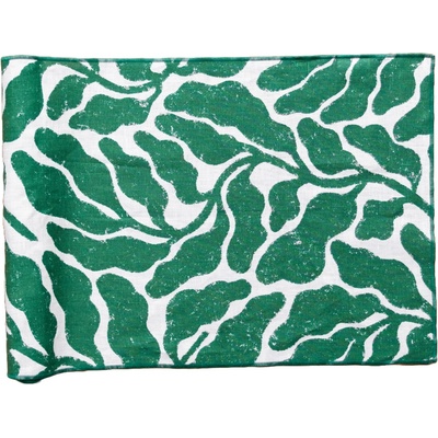 Fine Little Day Lněný běhoun Leaves Green 47x180 cm