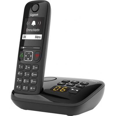 Gigaset AS690A - Cordless DECT telephone with answering machine - large, high-contrast display - adjustable sound profiles - hands-free function - call protection, black [German version]