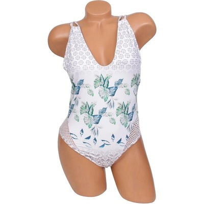 Цял бански в бяло с цветя