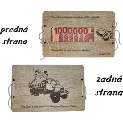Drevená svadobná obálka na peniaze – farmári