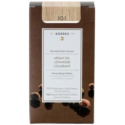 KORRES Боя за коса с технология pigment-lock с Арганово масло Платинено пепеляво русо , Korres Argan Oil Advanced Colorant - Permanent 10.1 Platinum Blonde Ash
