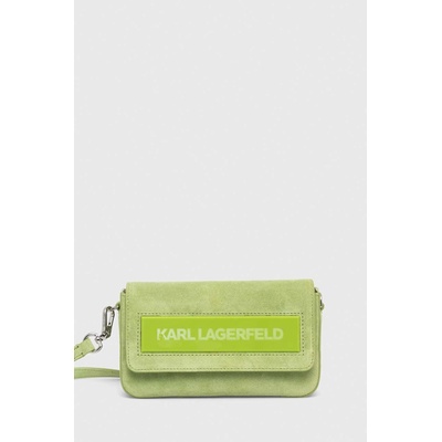 KARL LAGERFELD Кожена чанта Karl Lagerfeld ICON K SM FLAP SHB SUEDE в зелено (235W3045)