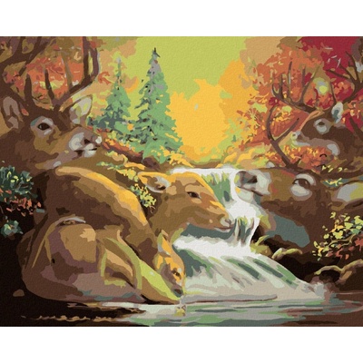 Zuty Malování Podle Čísel Jelen A Vodopád D. Rusty Rust 80 x 100 cm Plátno Rám