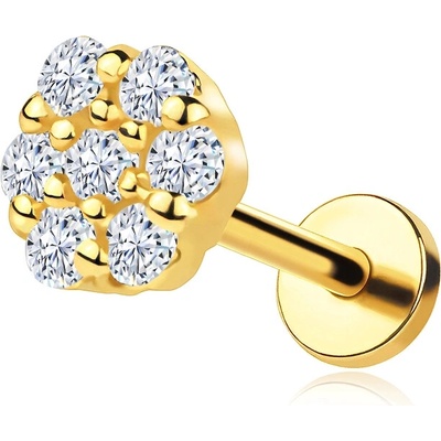 Šperky Eshop - Zlatý piercing labret 14K květ se zirkony S5GG275.59