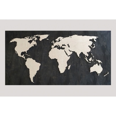 MAJADESIGN Nástěnná dřevěná MAPA SVĚTA - s podkladní deskou 200x110 cm - BAREVNĚ LAKOVANÁ Provedení: bez gravírování názvů států, s hranicemi států