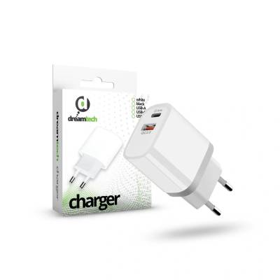 dreamtech Charger White 20W QC3.0 Type C + USB-A мрежов адаптер за бързо зареждане (D122449)