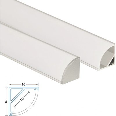 Hliníkový profil rohový, mléčný difuzor 16x16 mm, 1m, McLED ML-761.041.02.1