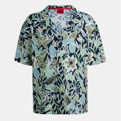 HUGO BOSS Риза с къс ръкав Hugo Men's Beach Short Sleeve Relaxed Fit Shirt - Navy AOP 410