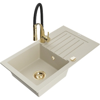 Mexen Pablo гранитна мивка с една камера с отцедник и кухненски смесител (6510-69-73450-57-G)