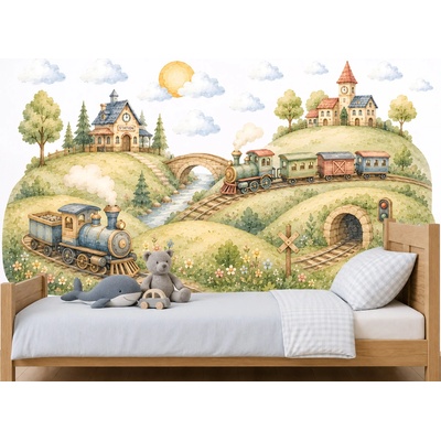 Nalepte.cz Kopečkov Vláčkov nálepky na stenu pre chlapcov arch 238 x 129 cm