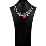 Dannyra Колие с червен цвят, седеф, перли, посребрени елементи Chain-red rose Dannyra Jewels
