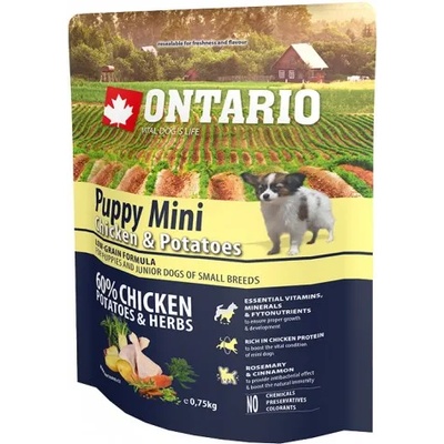 ONTARIO Puppy Mini Chicken & Potatoes - пълноценна храна за подрастващи кученца от малки породи (1-12 месеца) с пиле и картофи 0, 75 кг, Чехия 241-10033