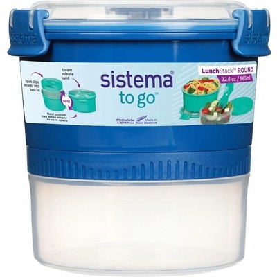 Sistema Obědový box s vodotěsnou miskou a vidličkou To Go LunchStack Round 965 ml, modrá
