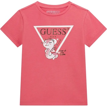 GUESS Коралова тениска за мини момиче с бяло лого и цветна апликация Guess