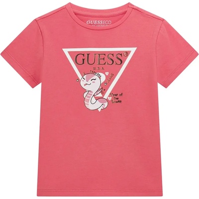 GUESS Коралова тениска за мини момиче с бяло лого и цветна апликация Guess