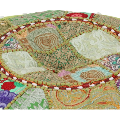 VidaXL Sedací puf patchwork kulatý bavlna ruční výroba 40x20 cm zelený