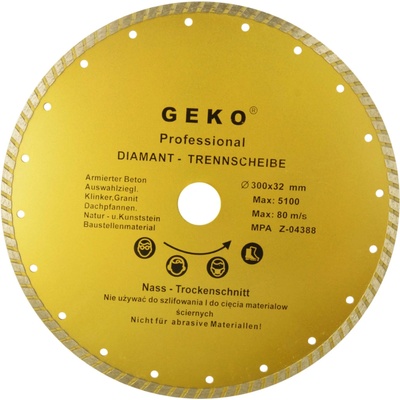 Diamantový kotúč TURBO 300 x 32 x 3 mm, celistvý segment, GEKO