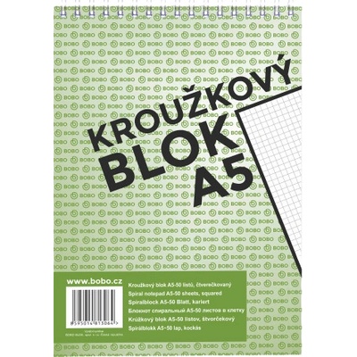 Bobo bloky s horní spirálou kroužkový blok horní spirála A5 čtvereček 50 listů