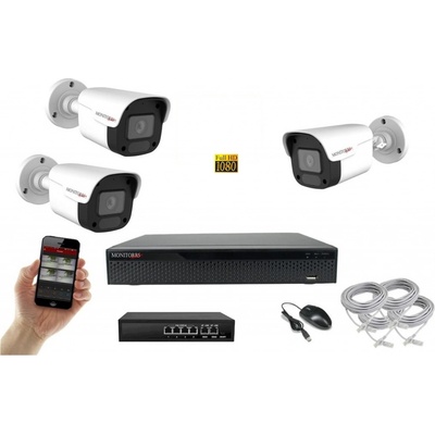 Monitorrs Security IP 3 kamerový set 2 Mpix WTube Plast 6023K3B