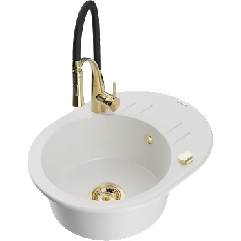 Mexen Kevin гранитна кухненска мивка с 1 корито и отцедник и кухненски смесител Aster, бял - 6517-20-73450-57-G (6517-20-73450-57-G)