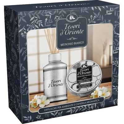 Tesori D-Oriente Darčeková kazeta Muschio Bianco Aroma difúzer 200 ml + sviečka 109 g