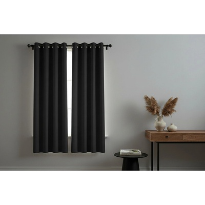 Mybesthome Flavia Blackout Zatemňovací krátký závěs s kroužky, 135 × 180 cm, černý, 1 ks