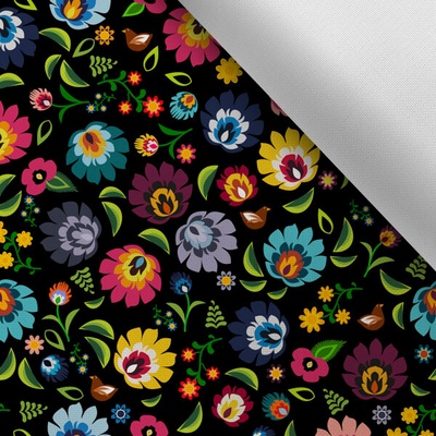 Takoy Látka s potiskem kočárkovina TD/NS folk flowers black