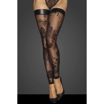 Noir Handmade F243 Tulle Stockings with Patterned Flock Embroidery XXL