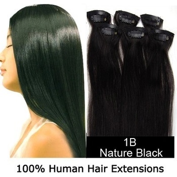 CLIP IN (klipy) pravé lidské vlasy remy 50cm odstín 1B přírodně černá 6 částí
