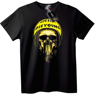 NOONEBRAND Тениска Skull Живей бързо, умри млад - XL, Black