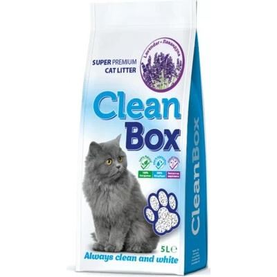 CLEAN BOX Super Premium лавандула, постелка за котешка тоалетна, фин бял бентонит, 5 л