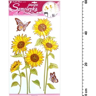 Anděl Samolepiaca dekorácia 10031 slnečnica s motýly a glitry 50 x 32 cm