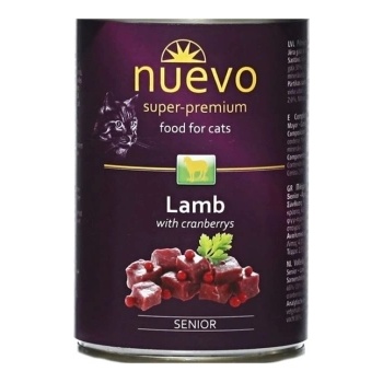 nuevo Cat Senior Lamb -Консервирана храна с агнешко месо и боровинки за котки над 7 години, 400 гр