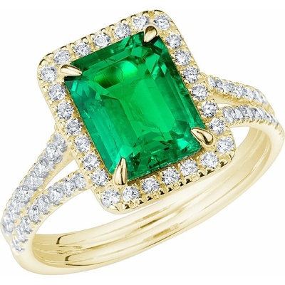 Eppi Zlatý halo prsteň s emerald lab grown smaragdom a diamantmi Billy R47168